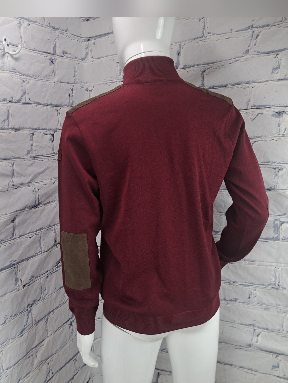 Paul & Shark Yachting Half Zip Sweater Merino Wool Suede Leather Italy Large - Picture 10 of 14